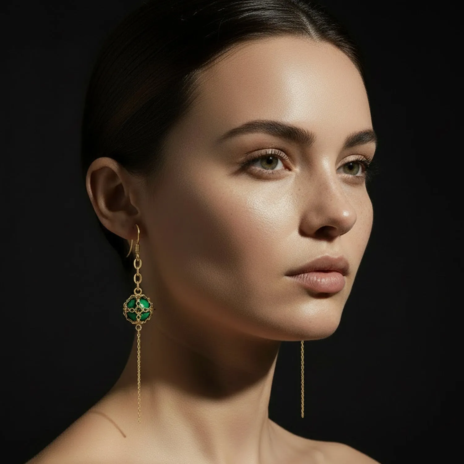 Caged Malachite Cable Chain Drop Earrings sold by Folklore Shop product image thumbnail 2