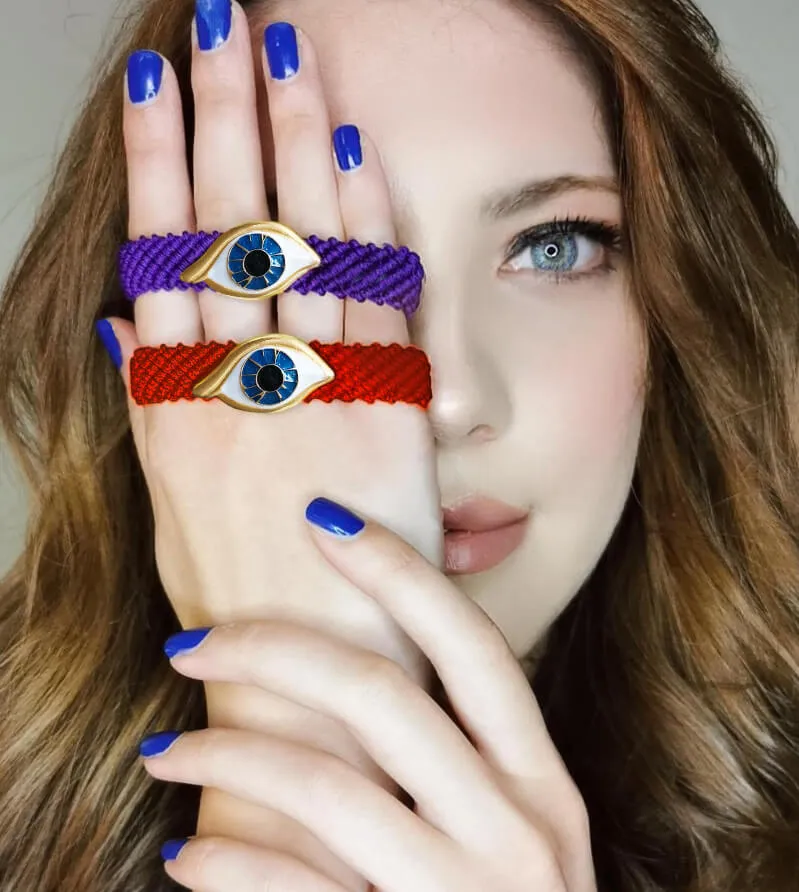 Purple Knitted Evil Eye Bracelet sold by Folklore Shop product image thumbnail 3