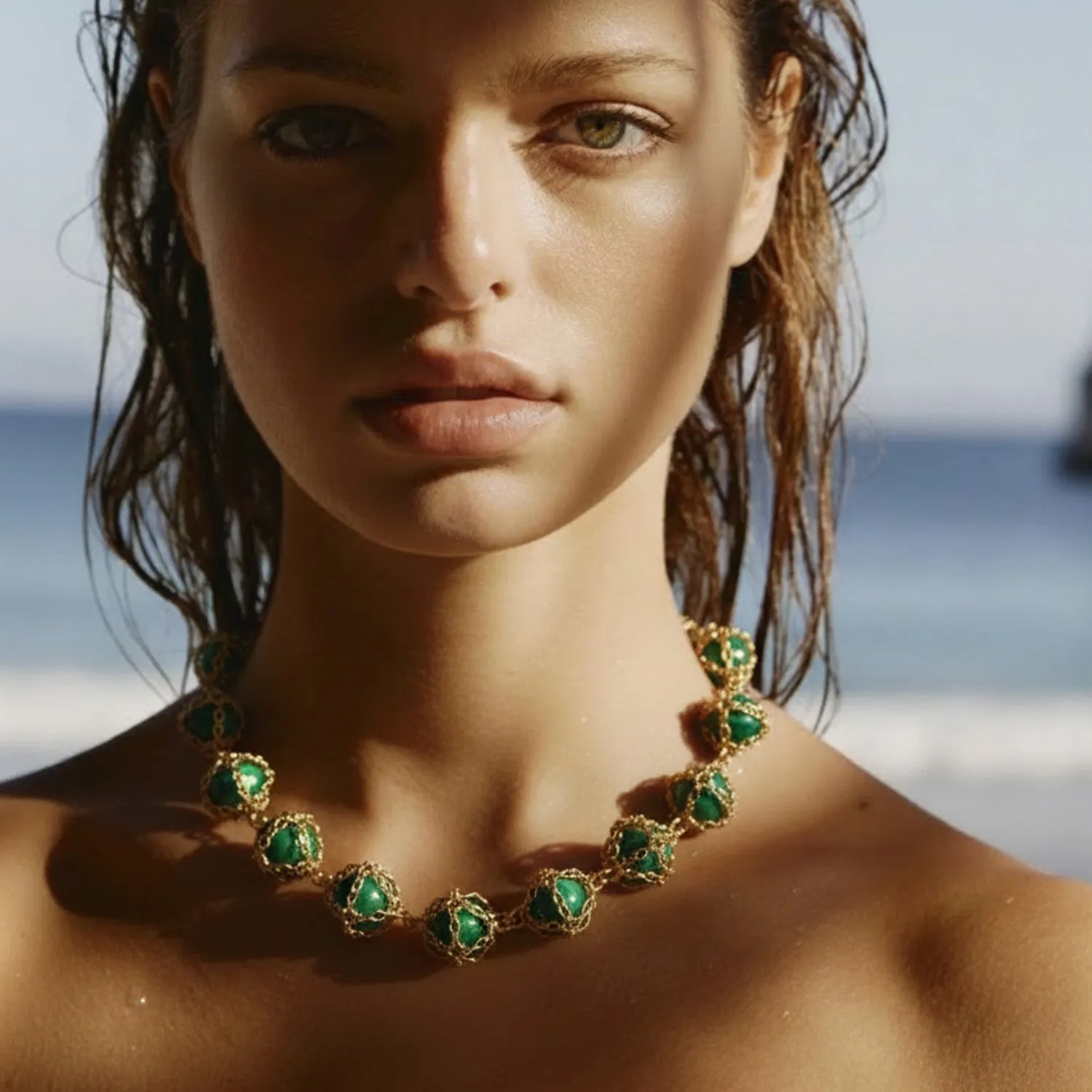 Caged Malachite 14k Gold Necklace sold by Folklore Shop product image thumbnail 2