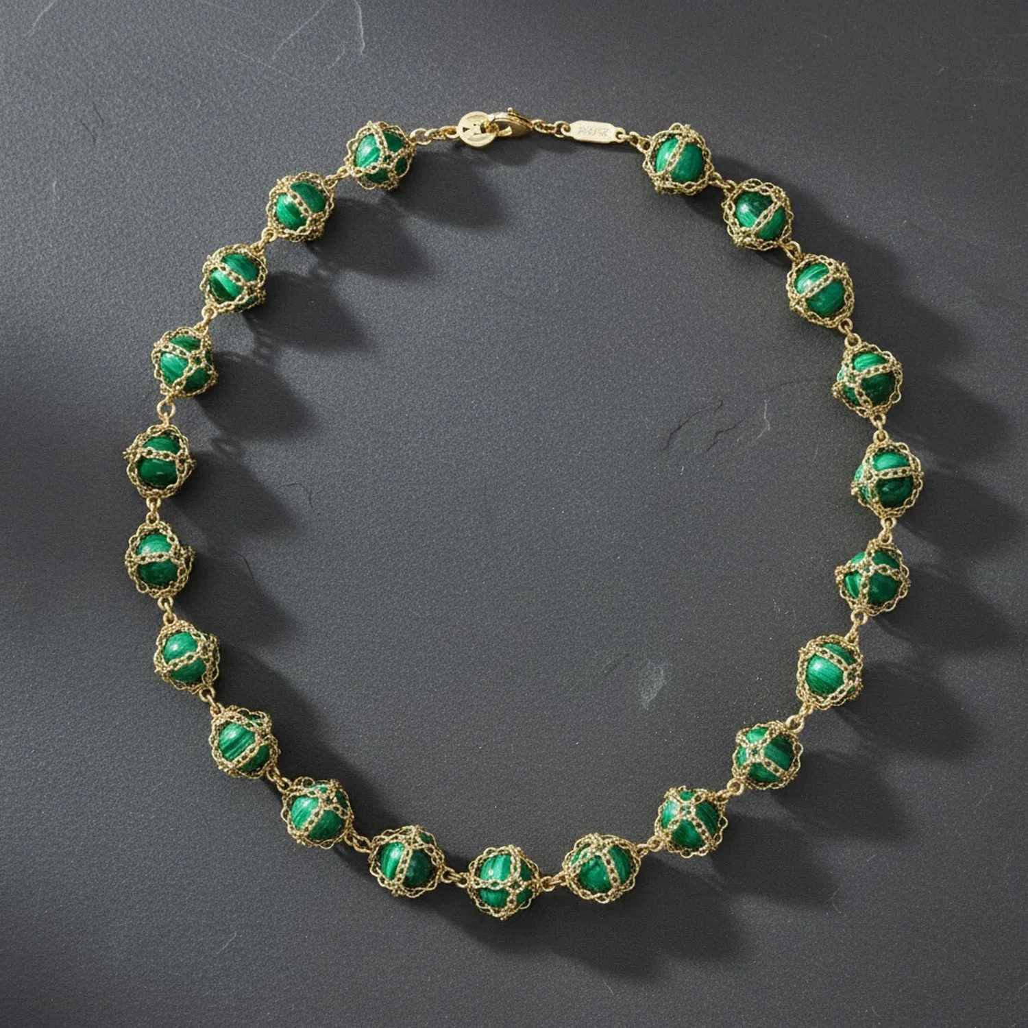 Caged Malachite 14k Gold Necklace sold by Folklore Shop product image thumbnail 3