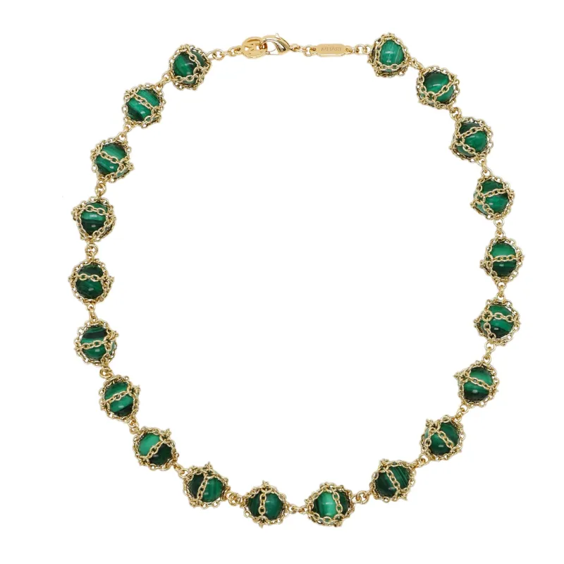 Caged Malachite 14k Gold Necklace sold by Folklore Shop