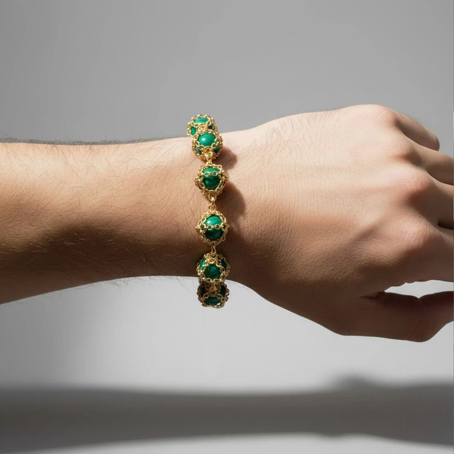 Caged Malachite Gemstone Bracelet in 14k Gold sold by Folklore Shop product image thumbnail 2