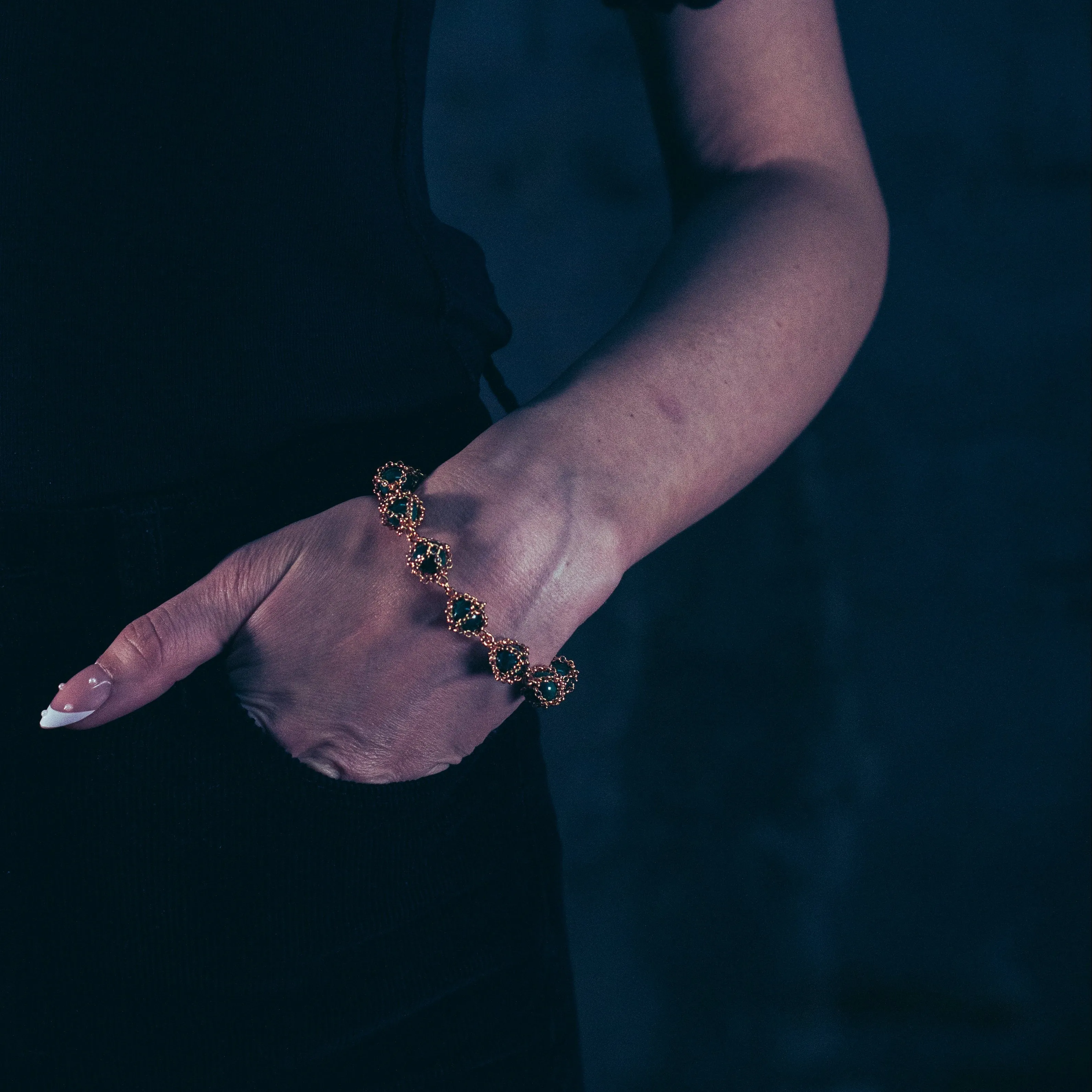 Caged Malachite Gemstone Bracelet in 14k Gold sold by Folklore Shop product image thumbnail 3