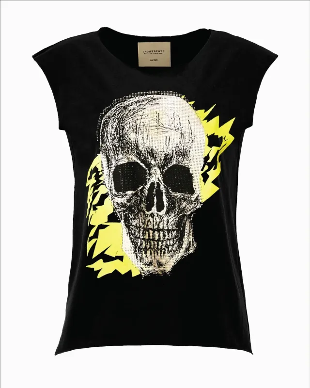 Luxury Pima Skull Draw Neon Embellished Tee made by Folklore Shop