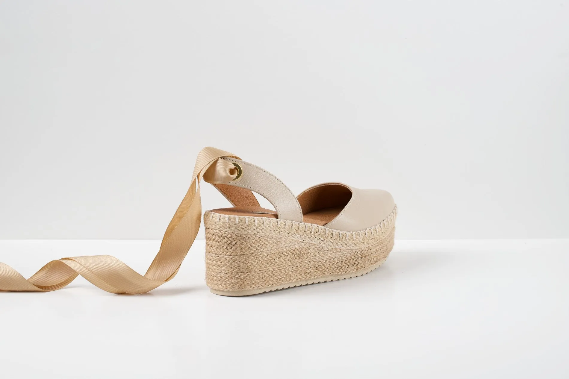 White Pebbled Leather Ribbon Espadrille Wedges sold by Folklore Shop product image thumbnail 2