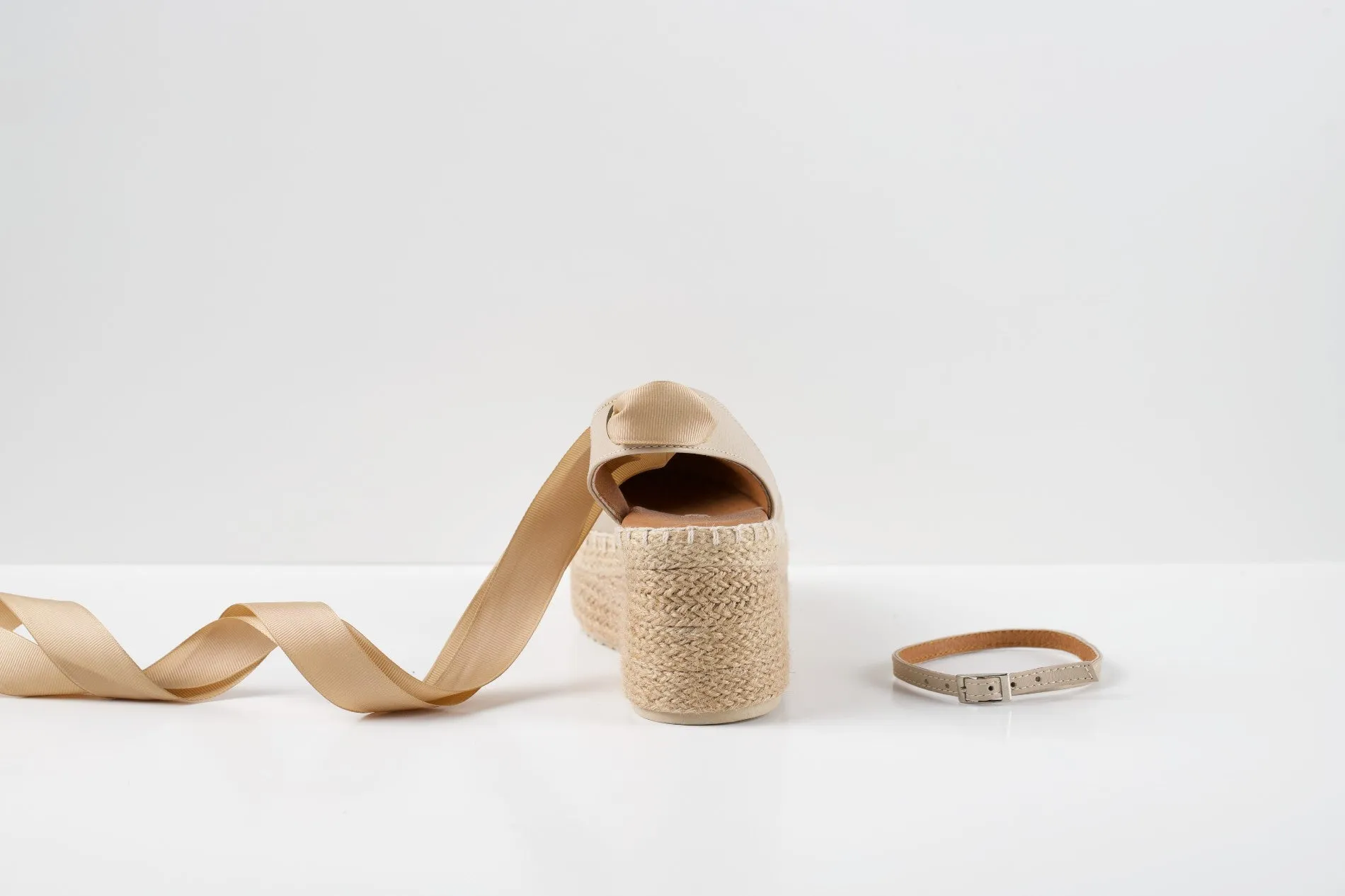 White Pebbled Leather Ribbon Espadrille Wedges sold by Folklore Shop product image thumbnail 3