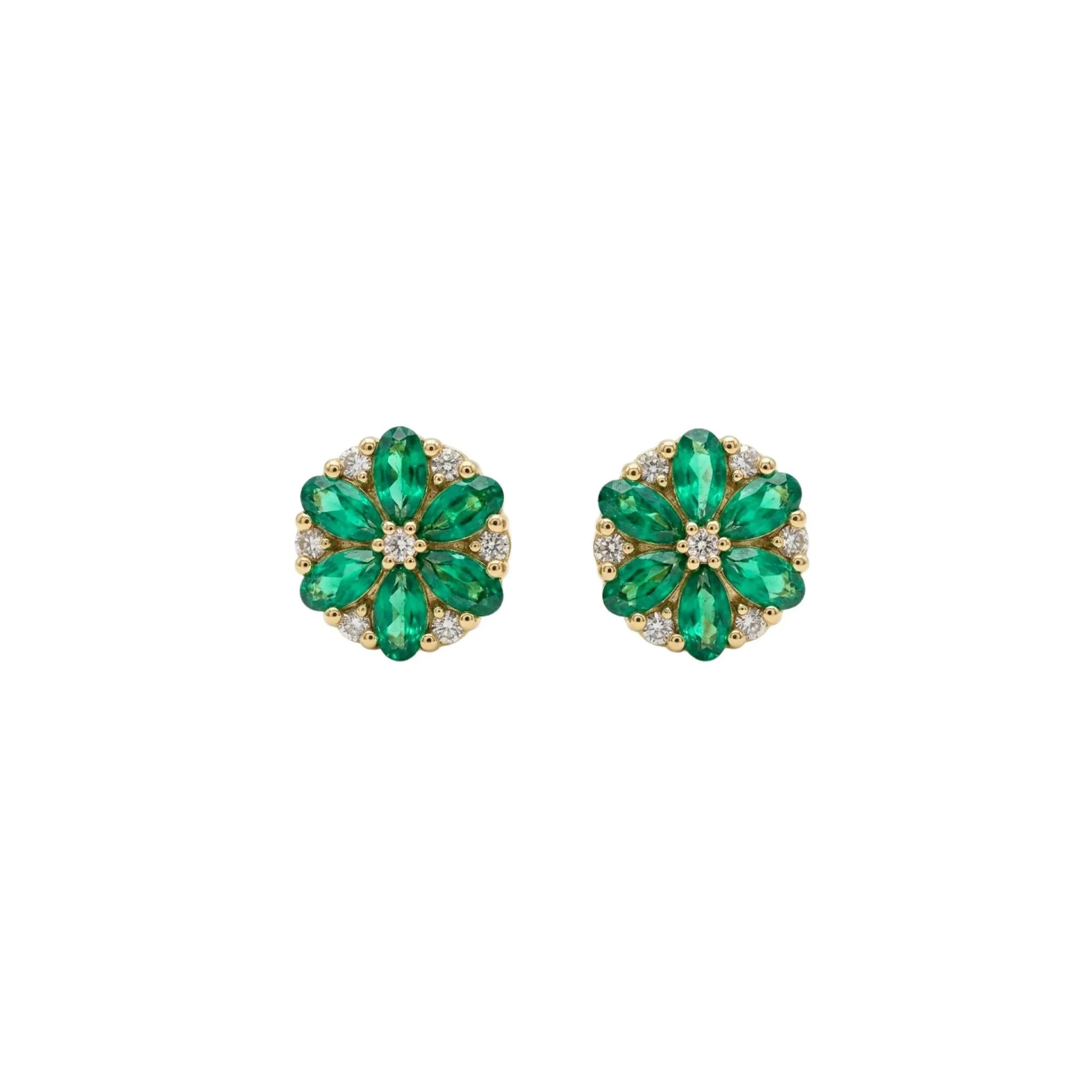 Pear Emerald & Round Diamond Floral Studs sold by Folklore Shop