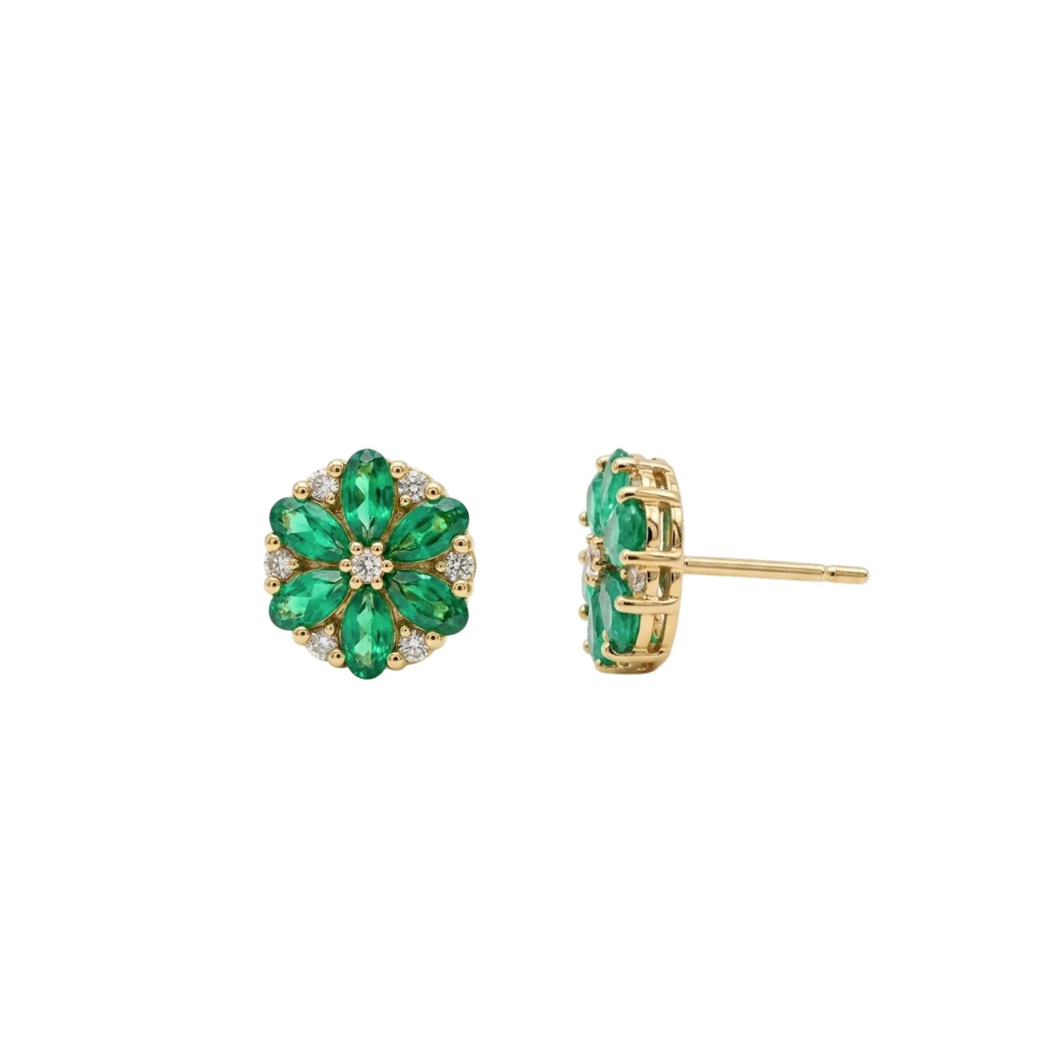 Pear Emerald & Round Diamond Floral Studs sold by Folklore Shop product image thumbnail 2