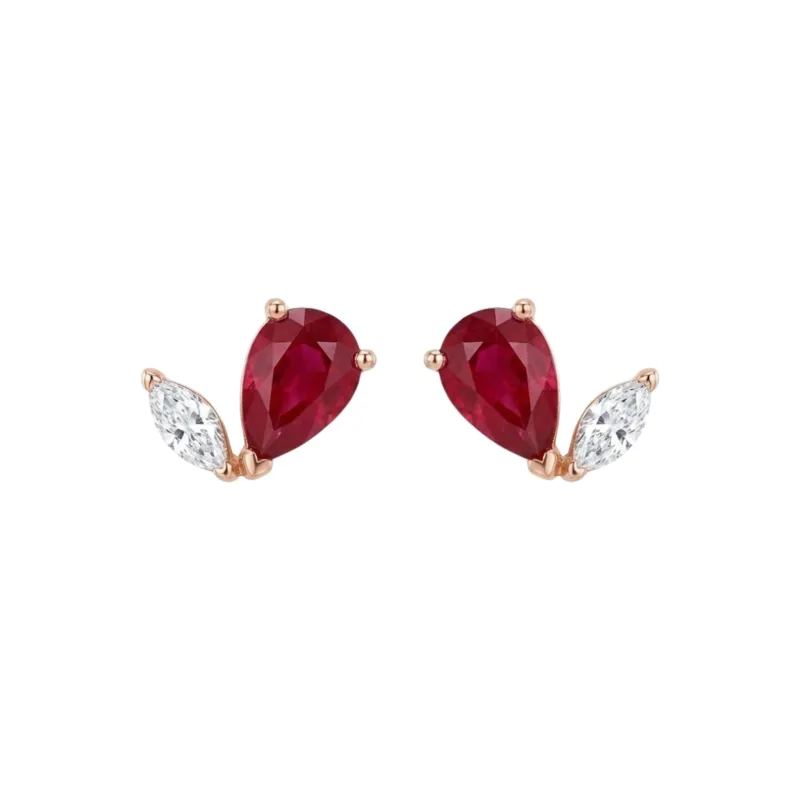 Pear Ruby & Diamond Marquise Studs made by Folklore Shop