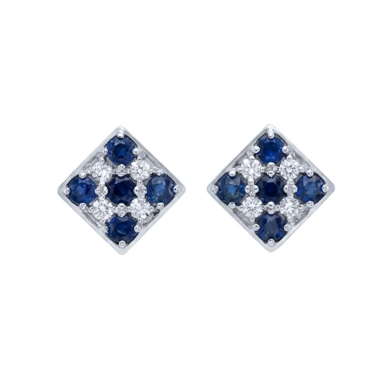 Square Sapphire & Diamond Studs made by Folklore Shop
