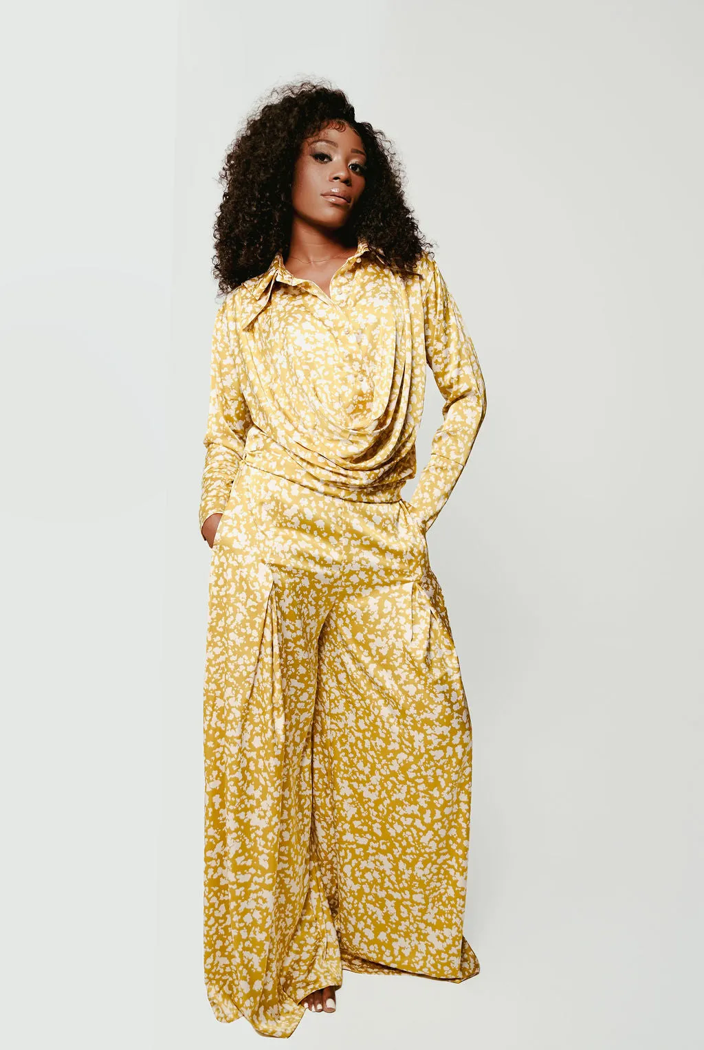 Nala Golden Draped Satin Set sold by Folklore Shop