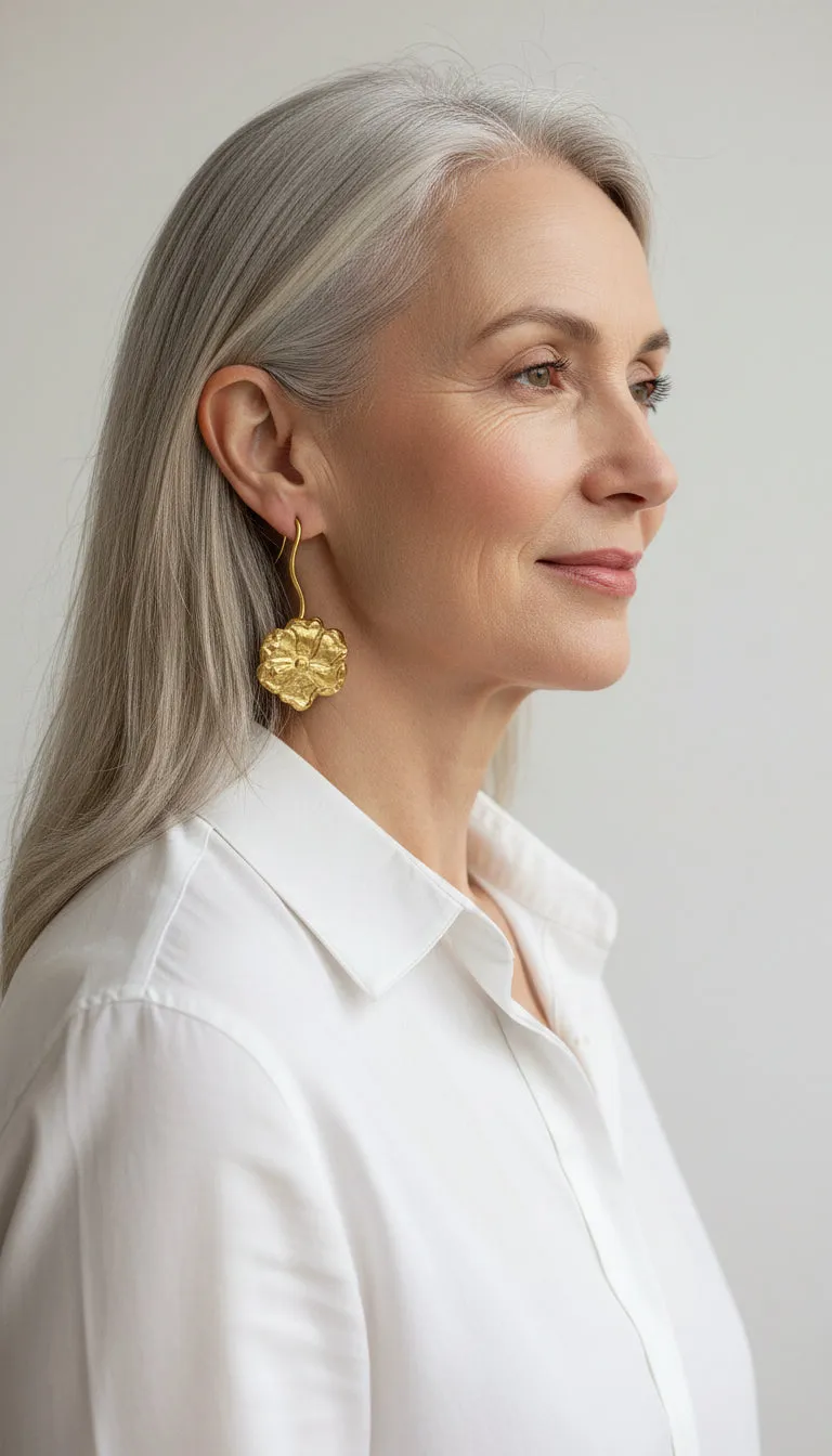 Luxe Gold Flower Earrings sold by Folklore Shop product image thumbnail 4