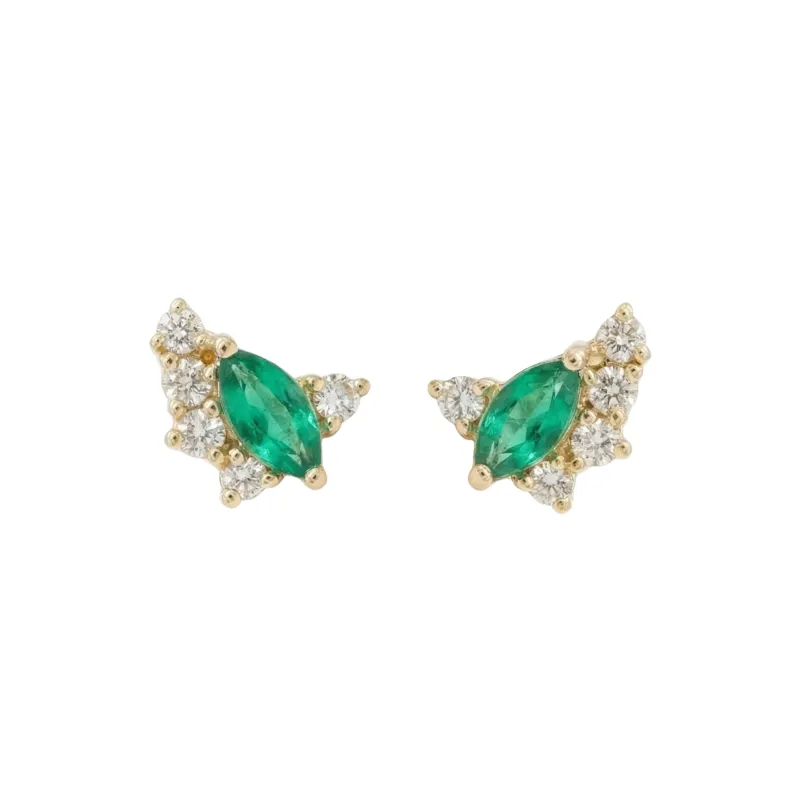 Marquise Emerald & Round Diamonds Studs made by Folklore Shop
