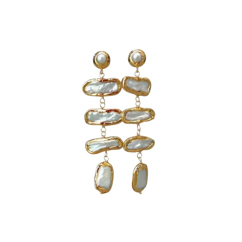 Pearl Bezel Drop Earrings made by Folklore Shop