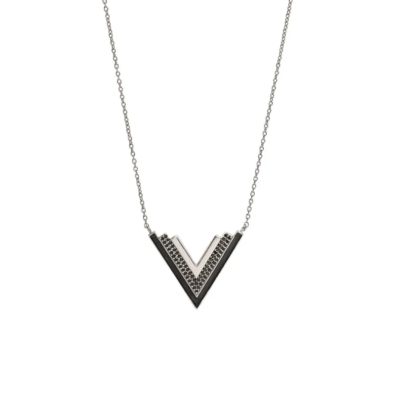 Valor Silver Onyx V Statement Necklace made by Folklore Shop