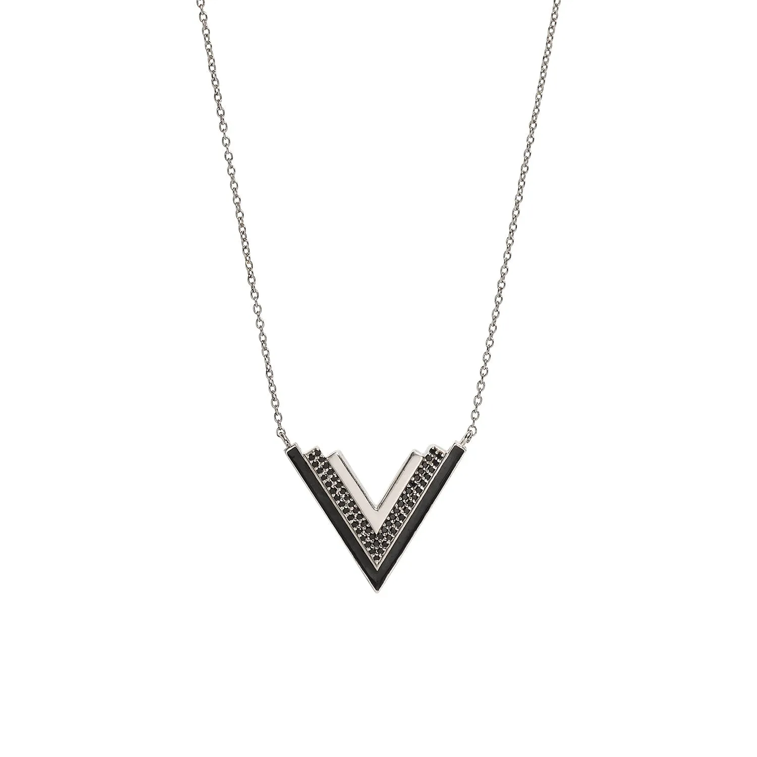 Valor Silver Onyx V Statement Necklace sold by Folklore Shop