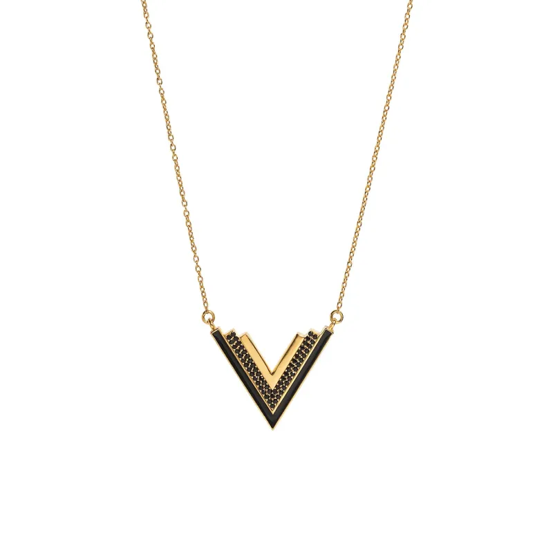 Valor Gold Onyx V Necklace made by Folklore Shop