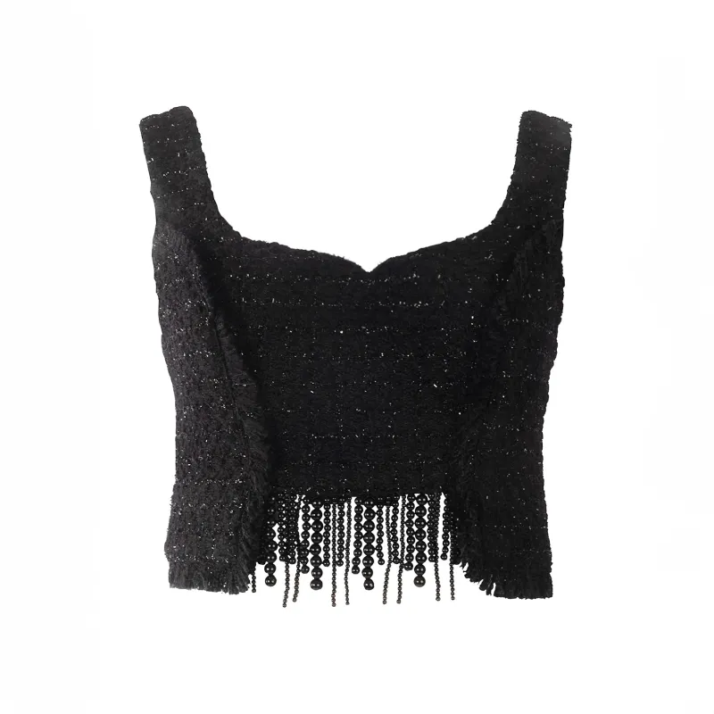 Tia Shimmering Tweed Bouclé Crop Top made by Folklore Shop