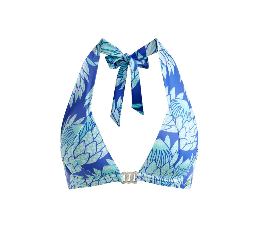 Halter Bikini Top Blue Protea made by Folklore Shop