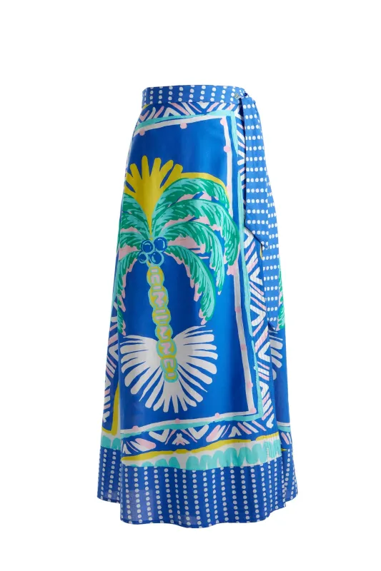 Wrap Front Maxi Skirt Blue Palm made by Folklore Shop