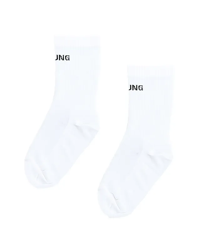 White Unsung Rip-Resist Front-Logo Socks sold by Sheertex