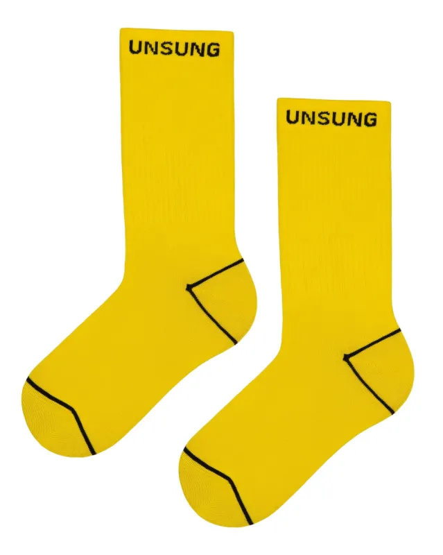 Yellow Unsung Crew Socks sold by Sheertex