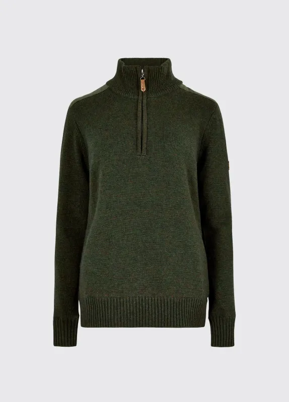 Hession Women's zip neck sweater - Olive sold by Dubarry of Ireland
