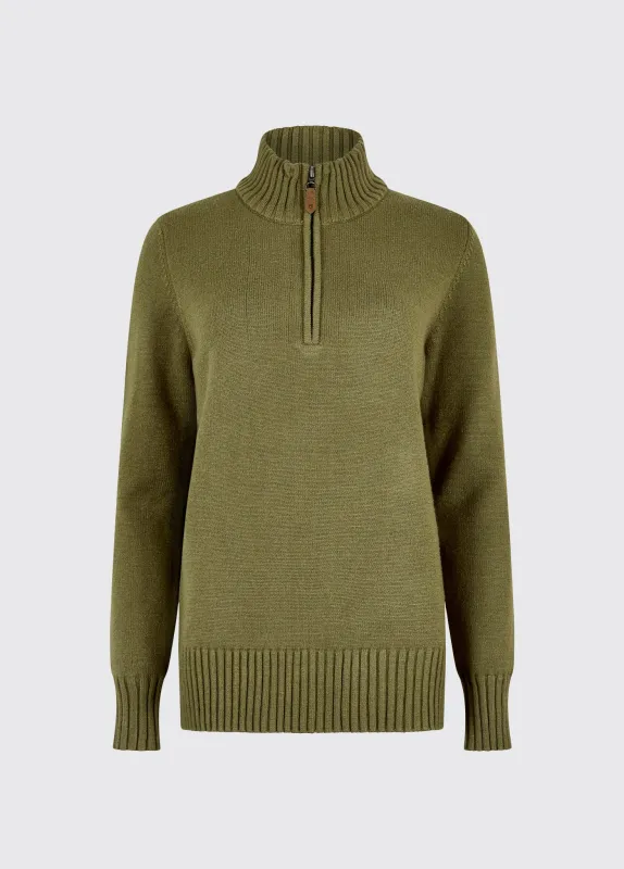 Markham Women's zip neck sweater - Dusky Green made by Dubarry of Ireland