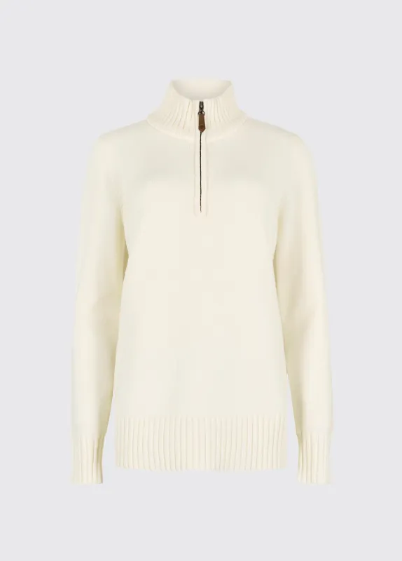 Markham Women's zip neck sweater - Chalk made by Dubarry of Ireland