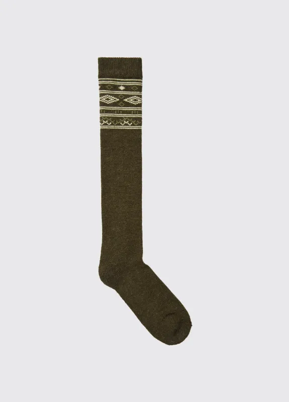 Rolestown Fair Isle Alpaca socks - Olive sold by Dubarry of Ireland
