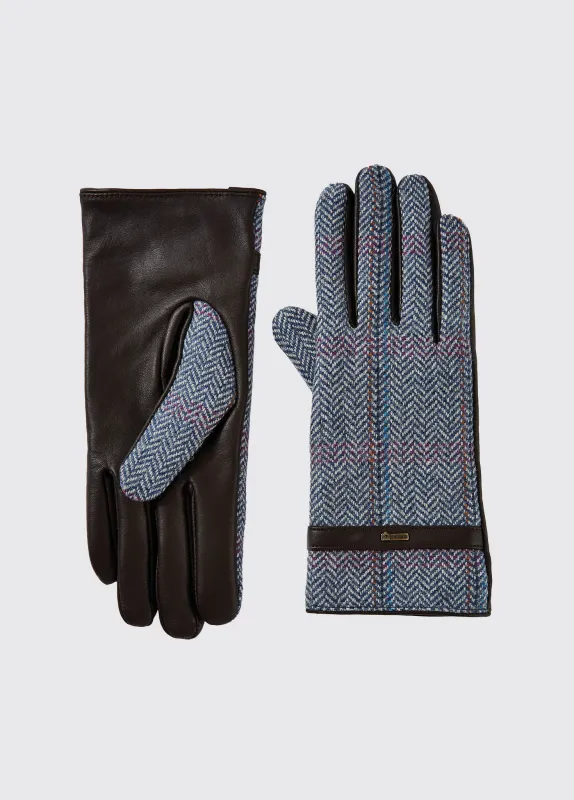 Ballycastle Ladies Tweed Leather Gloves - Denim Haze sold by Dubarry of Ireland