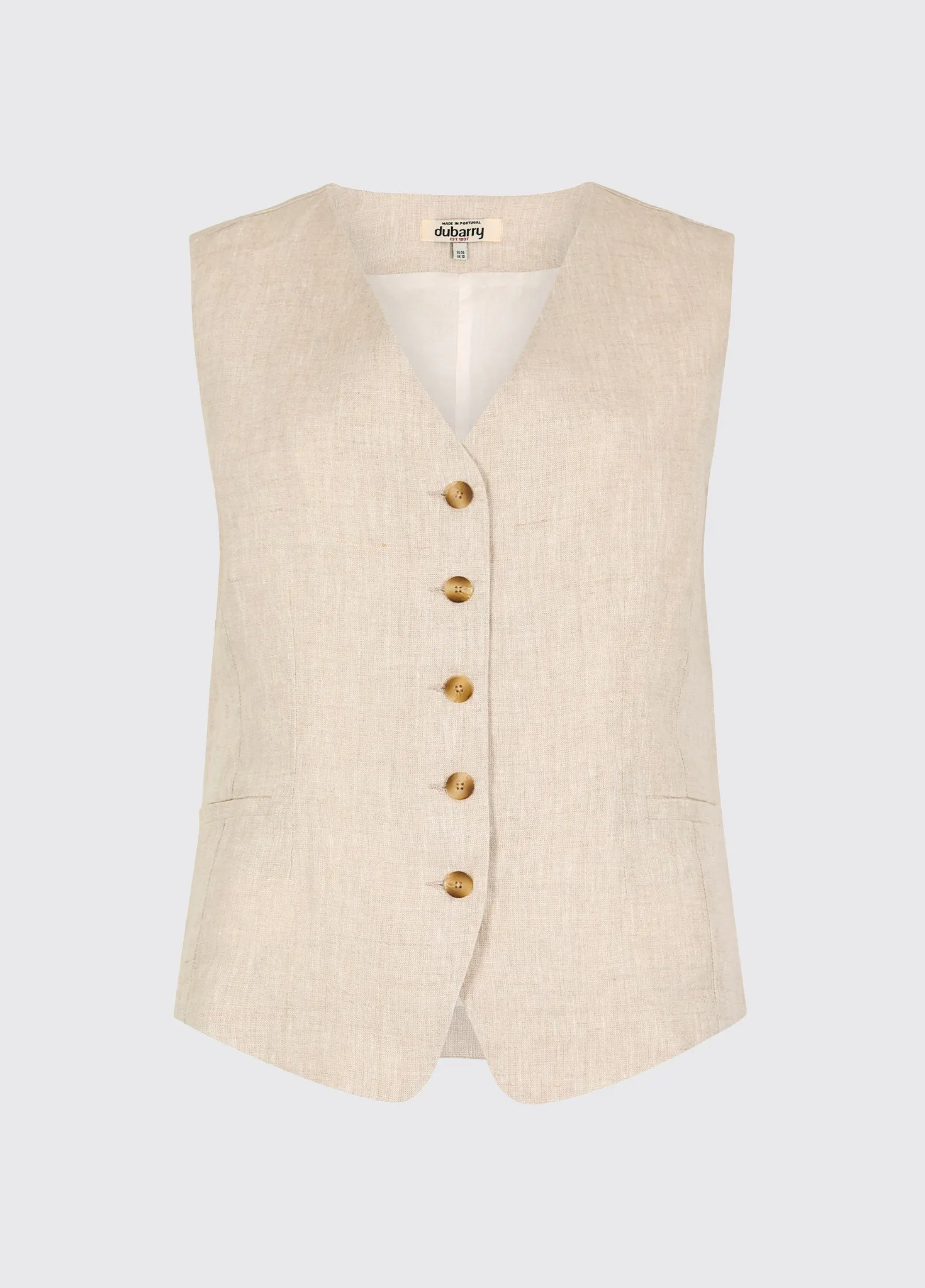 Killaloe Women's Linen Wasitcoat - Oatmeal sold by Dubarry of Ireland
