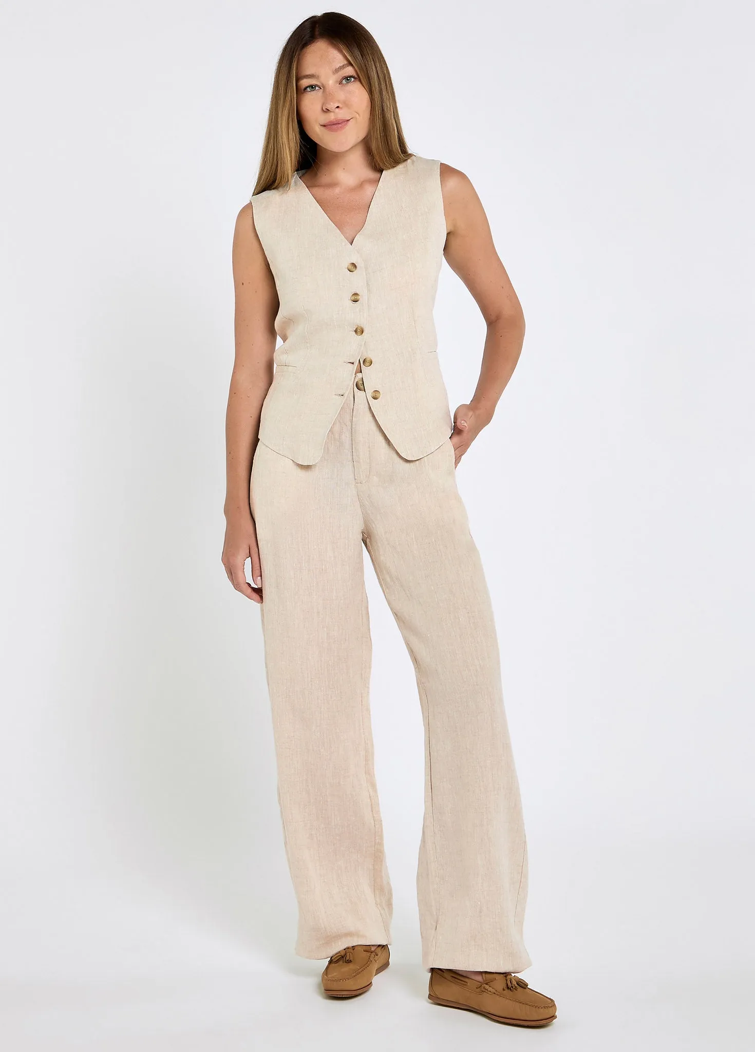 Killaloe Women's Linen Wasitcoat - Oatmeal sold by Dubarry of Ireland product image thumbnail 3