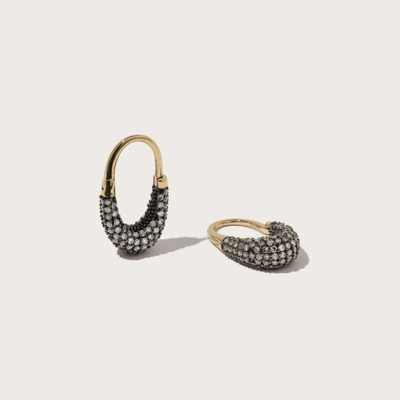 Midnight Diamond Rhodium Roscida Drop Hoops made by Otiumberg