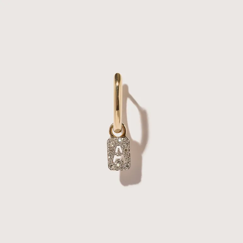 Tiny Diamond Initial Earring Charm & Mini Oval Hoop sold by Otiumberg