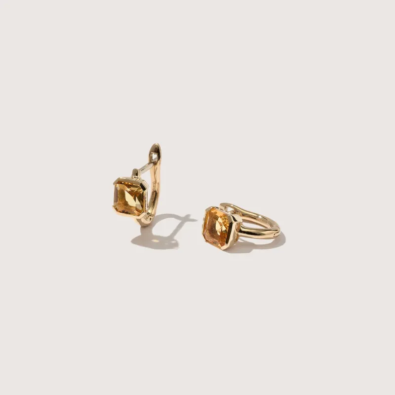 14kt Citrine Domino Huggie Hoops made by Otiumberg