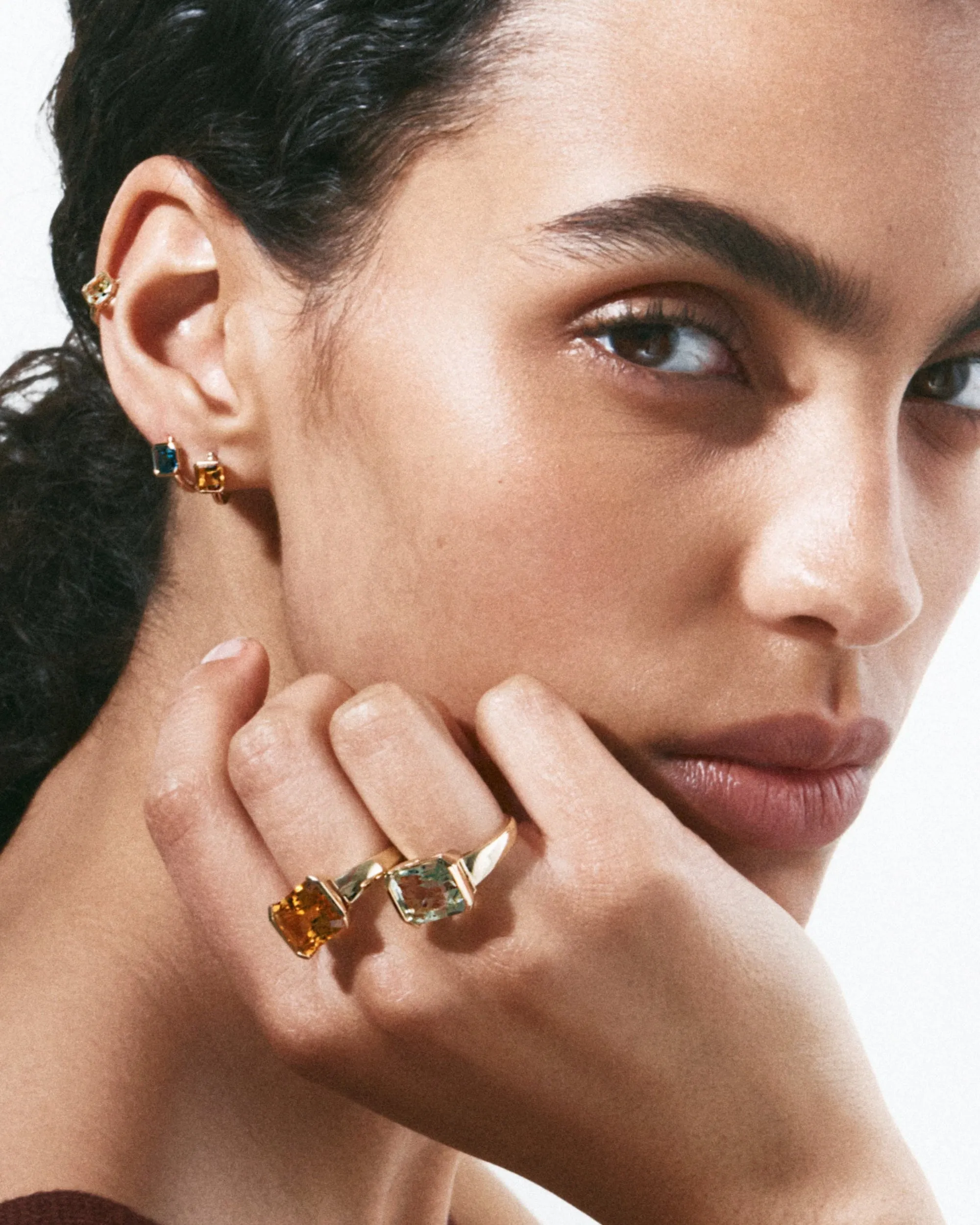 14kt Citrine Domino Huggie Hoops sold by Otiumberg product image thumbnail 4