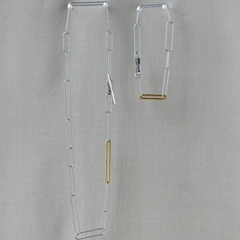 Mixed Metal Paperclip Necklace & Bracelet Set made by Otiumberg