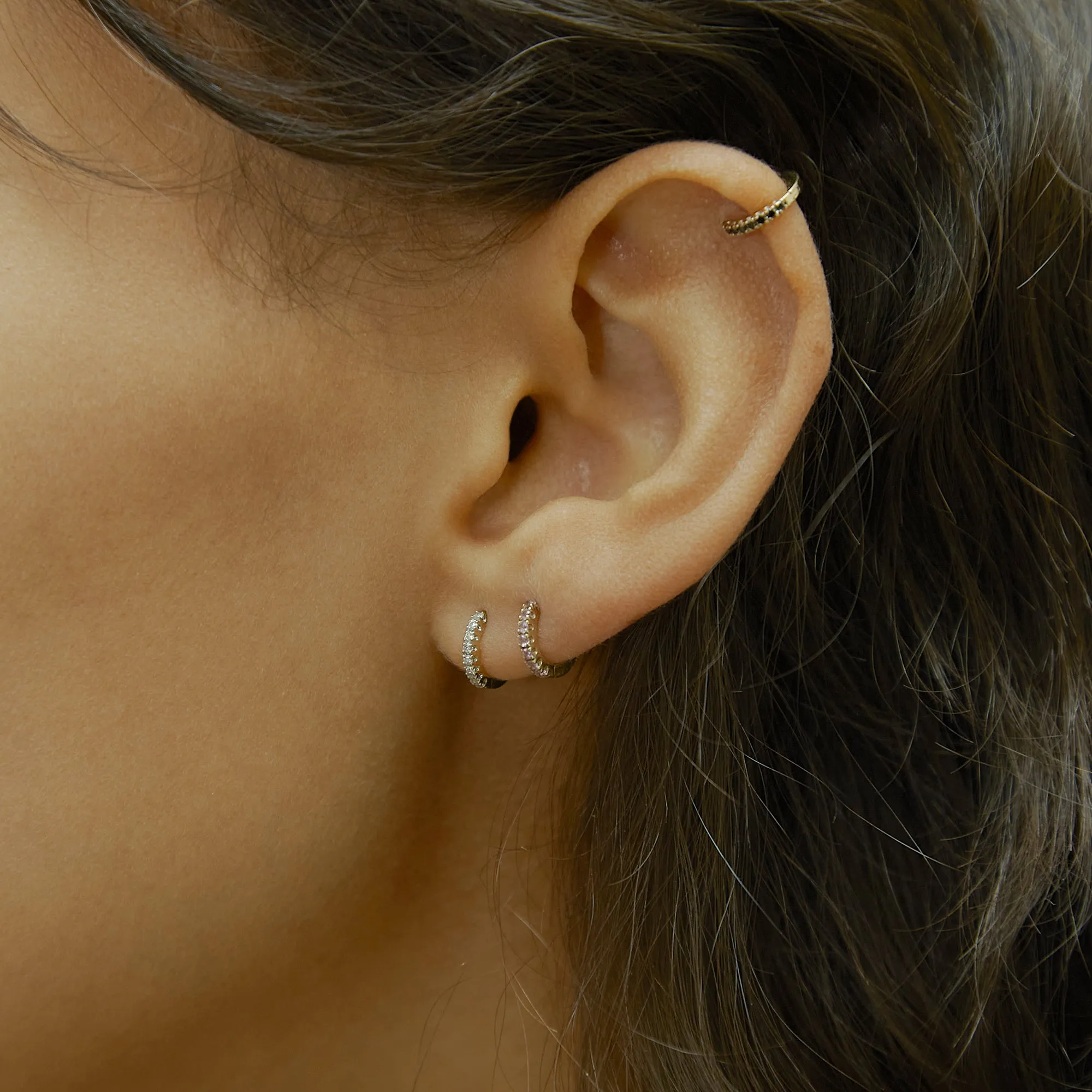 Small White Gold Diamond Huggie Hoops sold by Otiumberg product image thumbnail 2