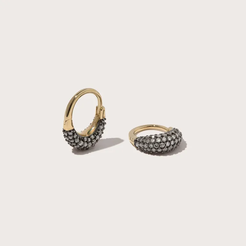 9kt Small Midnight Diamond Rhodium Roscida Drop Hoops made by Otiumberg