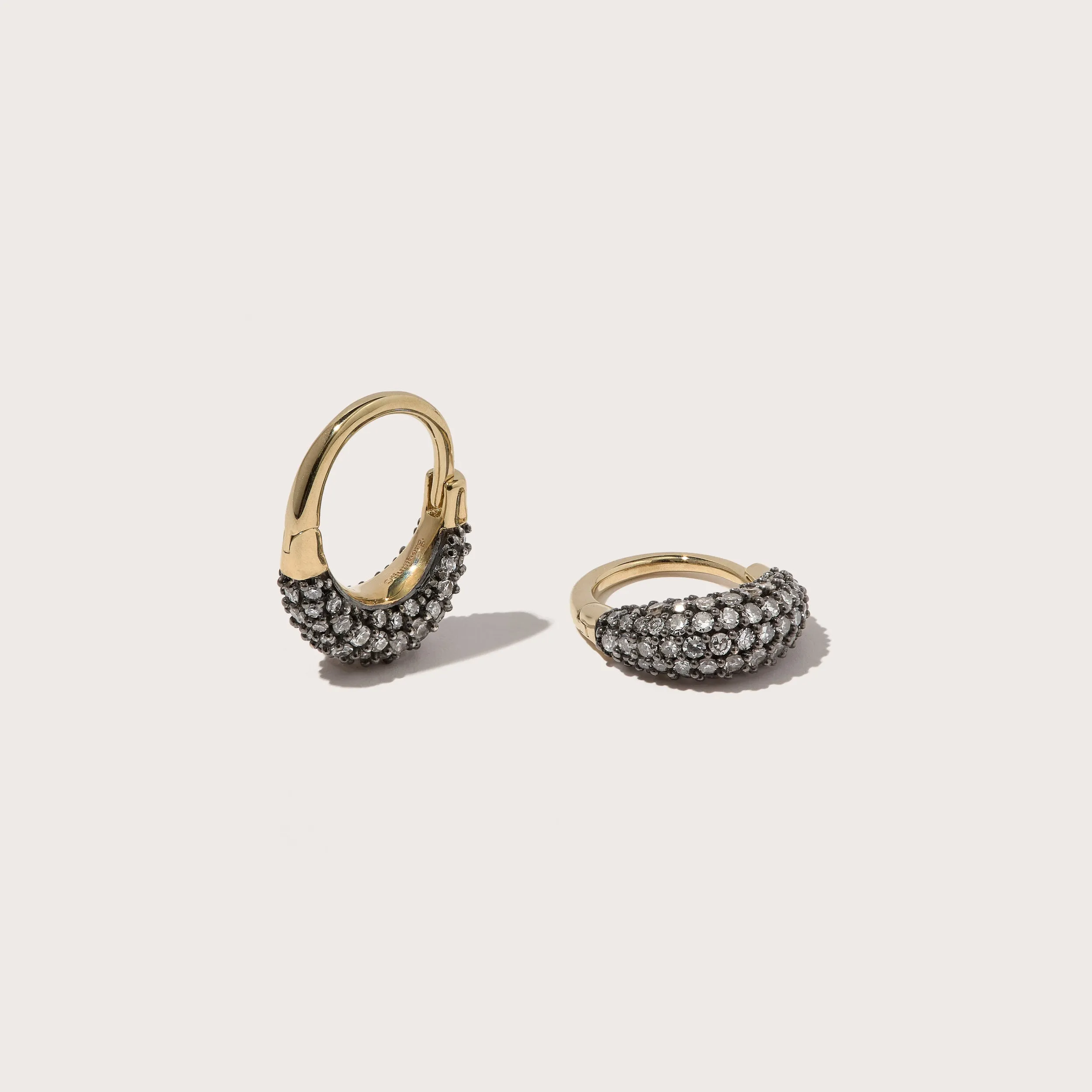 9kt Small Midnight Diamond Rhodium Roscida Drop Hoops sold by Otiumberg
