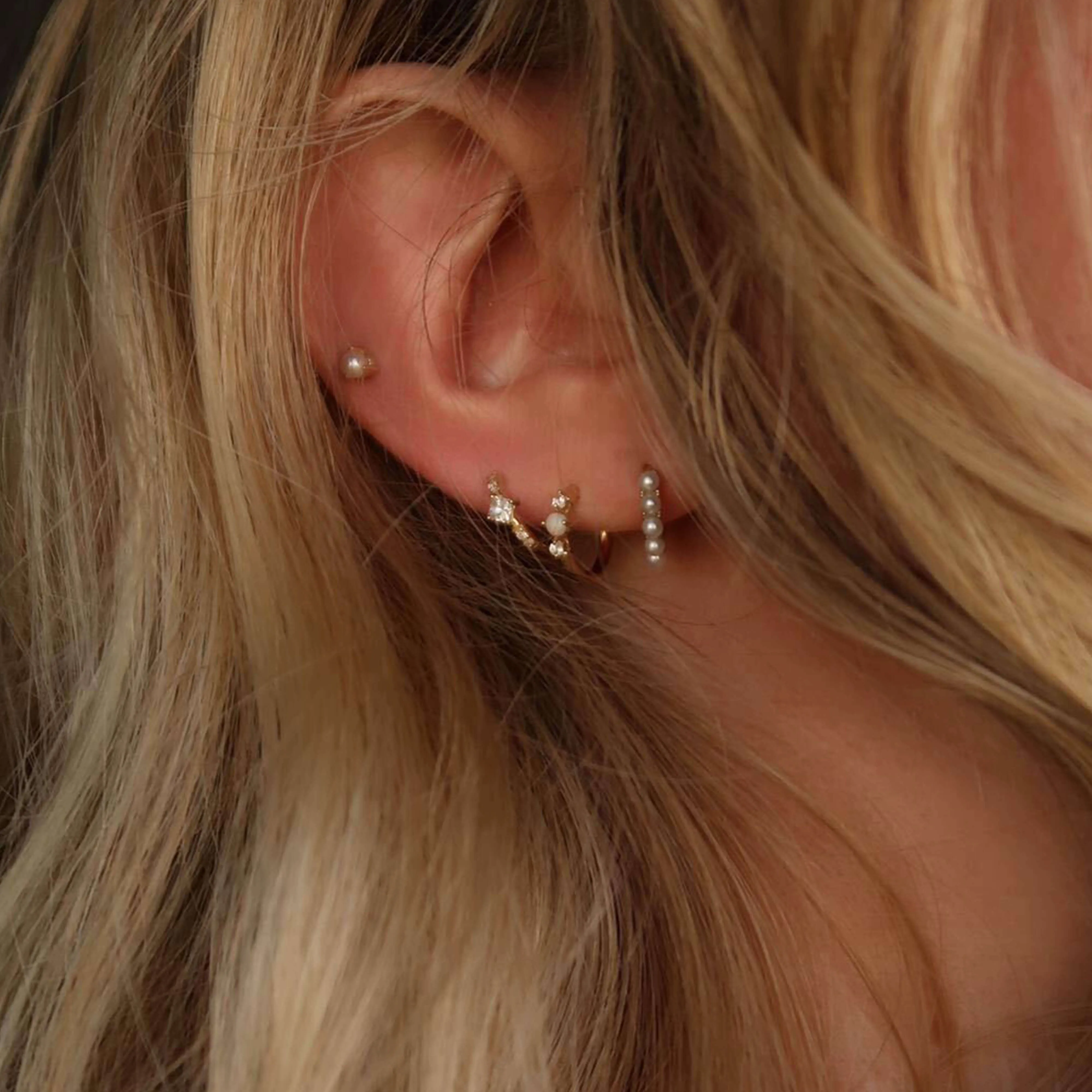 Pearl And White Sapphire Huggie Hoops sold by Otiumberg product image thumbnail 4