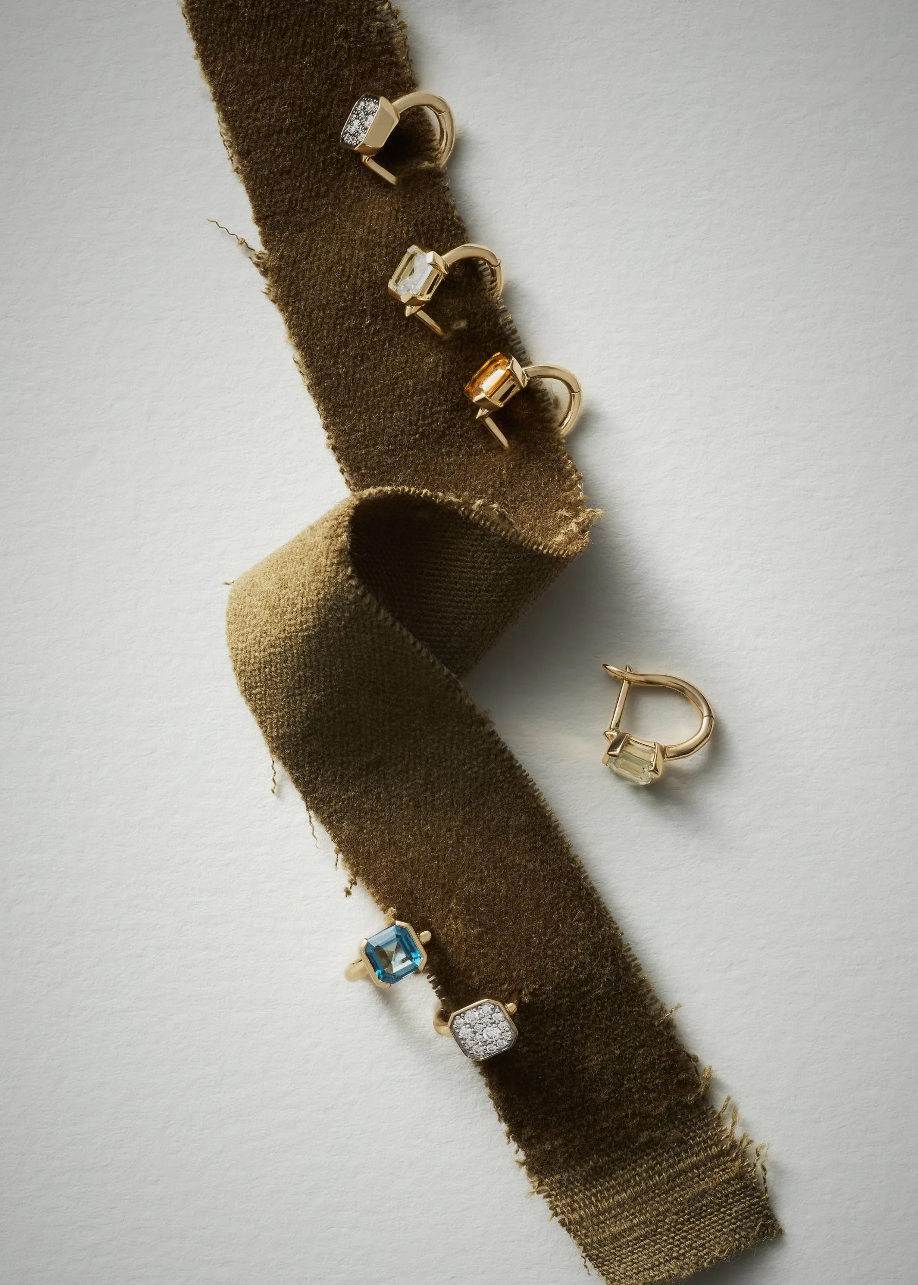 White Topaz Domino Huggie Hoops sold by Otiumberg product image thumbnail 4