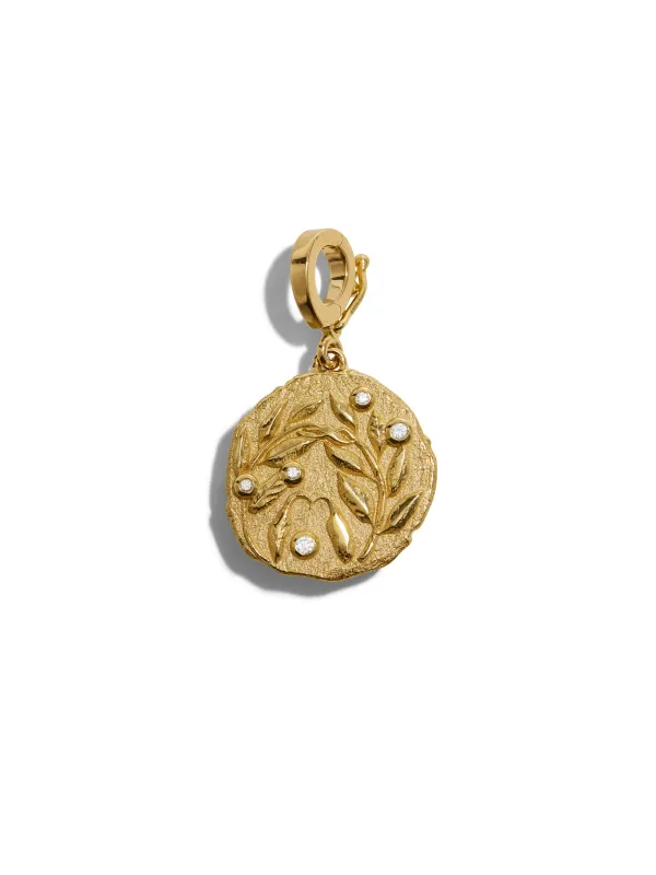 Diamond Olive Branch Small Yellow Gold Coin Charm sold by YLANG23