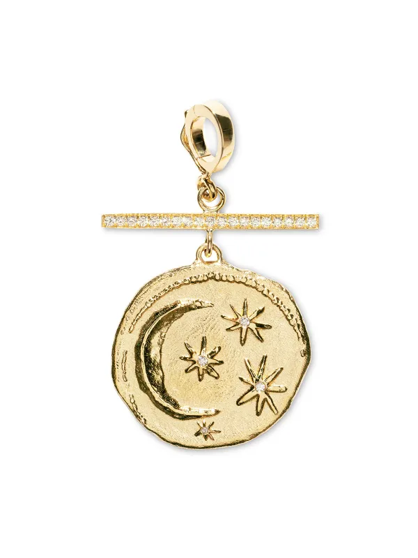 Pavé Diamond Bar Small Cosmic Coin Yellow Gold Charm sold by YLANG23