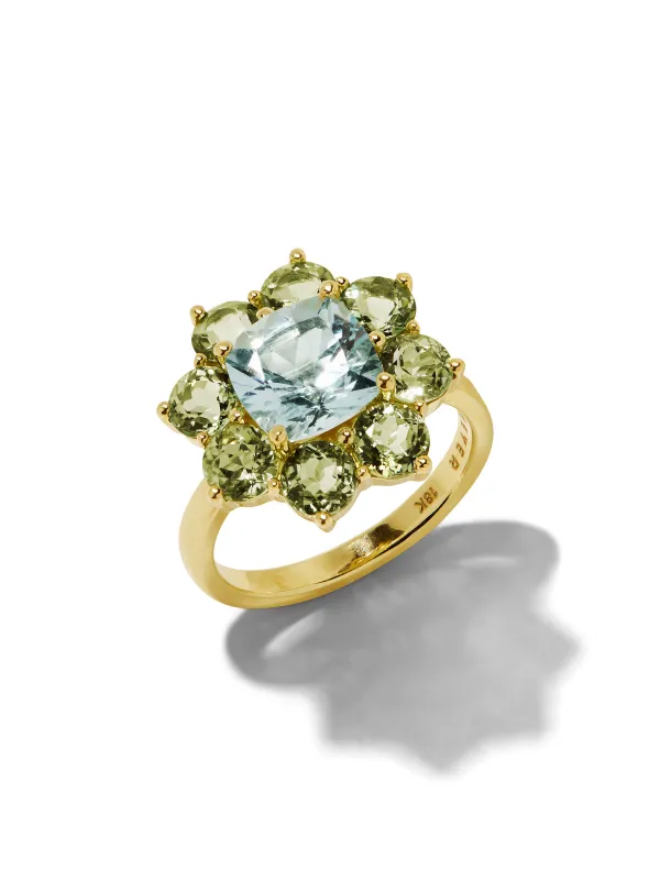 Mint Tourmaline & Aquamarine Statement Flower Yellow Gold Ring sold by YLANG23