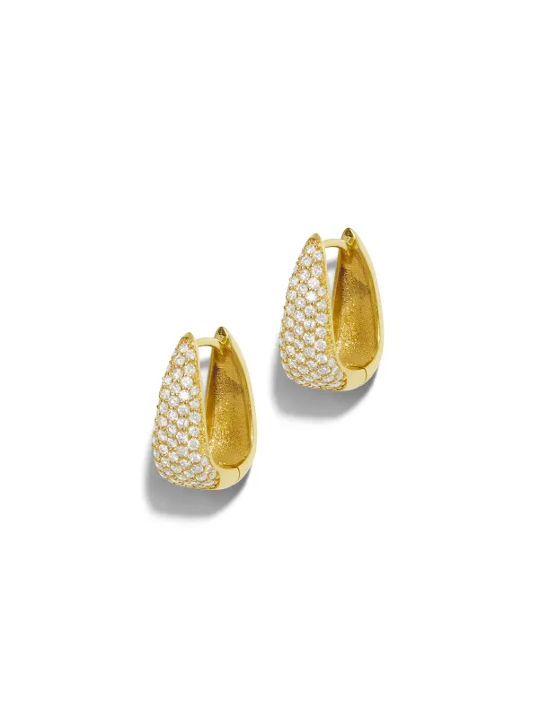 Mini Elongated Diamond Teardrop Yellow Gold Hoop Earrings sold by YLANG23