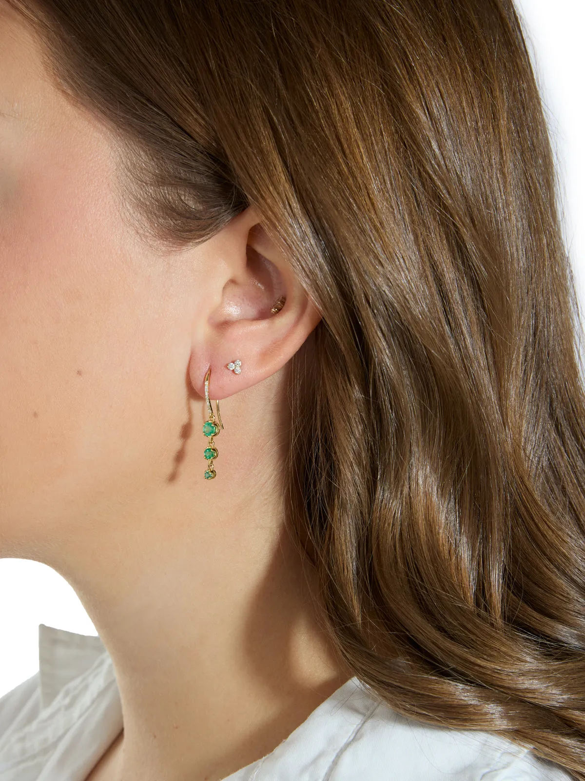 3 Graduated Illusion Set Emerald Yellow Gold Earrings sold by YLANG23 product image thumbnail 2