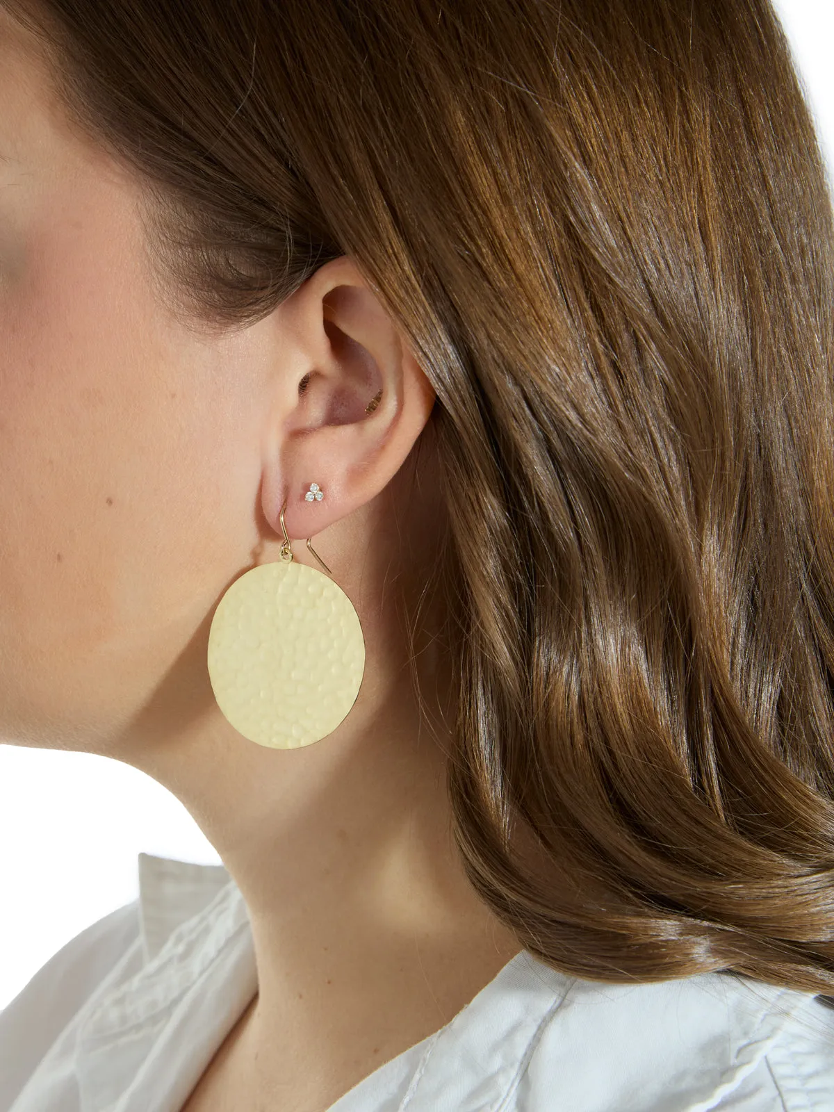 Large Hammered Disc Yellow Gold Earrings sold by YLANG23 product image thumbnail 2