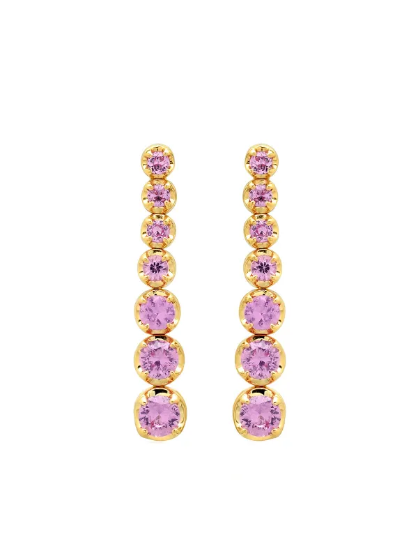 7 Small Graduated Pink Sapphire Yellow Gold Tennis Drop Earrings sold by YLANG23